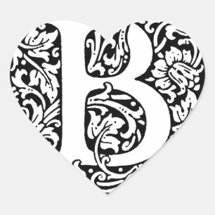 Initial B Monogram. Customised Name Floral Pattern Heart Sticker