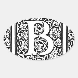 Initial B Monogram. Customised Name Floral Pattern Oval Sticker