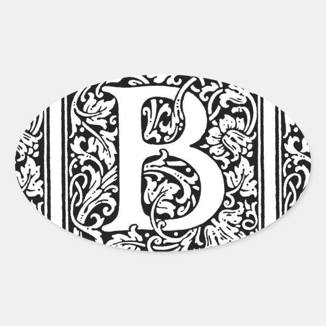 Initial B Monogram. Customised Name Floral Pattern Oval Sticker (Front)