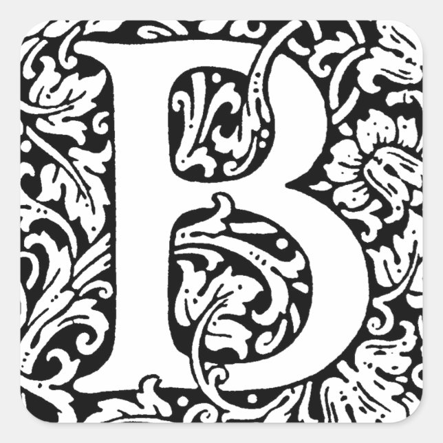 Initial B Monogram. Customised Name Floral Pattern Square Sticker (Front)