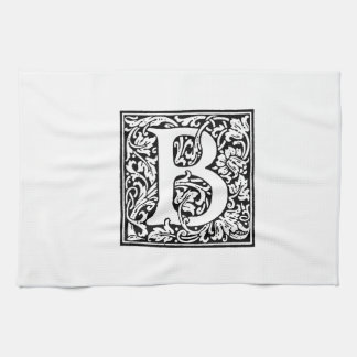 Initial B Monogram. Customised Name Floral Pattern Tea Towel