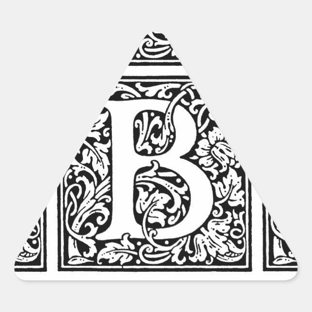 Initial B Monogram. Customised Name Floral Pattern Triangle Sticker (Front)