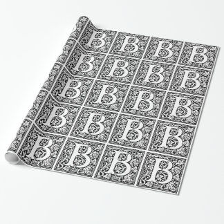Initial B Monogram. Customised Name Floral Pattern Wrapping Paper