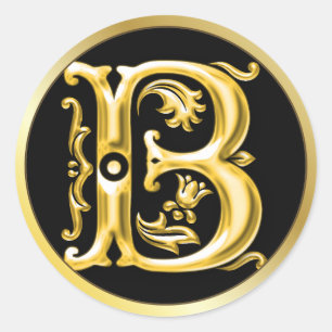 Initial B Round Sticker in Gold