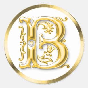 Initial B Round Sticker in Gold