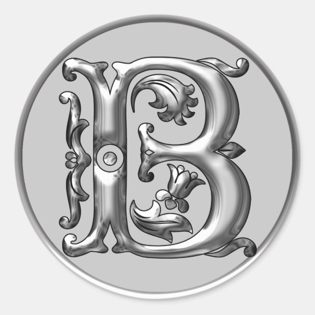 Initial B Round Sticker in  Silver (Front)