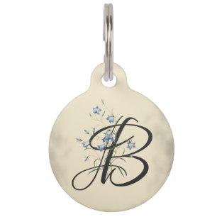 Initial B, Vintage Bluebells Pet Name Tag