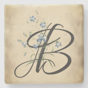 Initial B, Vintage Bluebells Stone Coaster