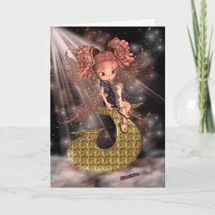 Initial Birthday Card J, Cute little fairy