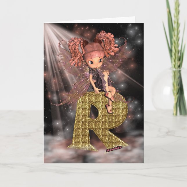 Initial Birthday Card R, Cute little fairy (Front)