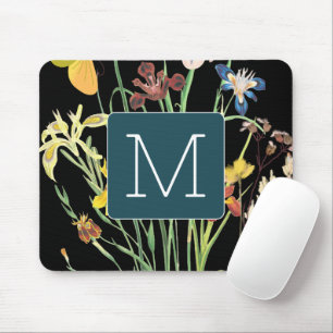 Initial black background l cute turquoise border mouse mat