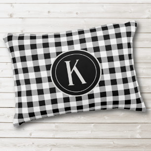 Initial, Black & White Buffalo Check 16x12 Decorative Cushion