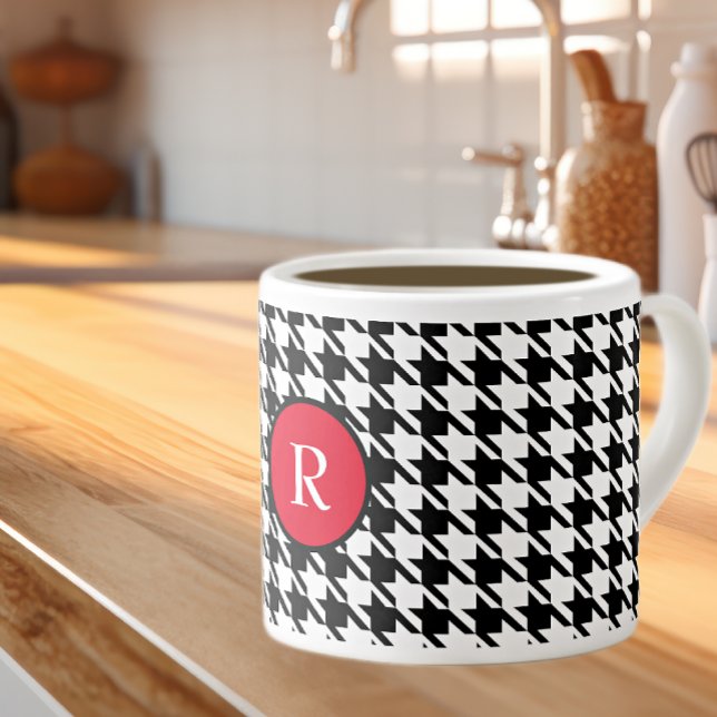 Initial, Black & White Houndstooth Pattern 6oz Espresso Cup (Creator Uploaded)