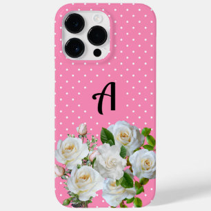 Initial Boho Pink polka dots with floral l Girly Case-Mate iPhone 14 Pro Max Case