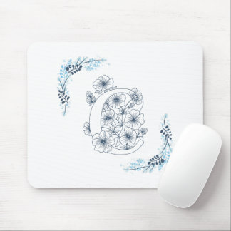 Initial "C" Blue Monogram Calm Floral Mouse Mat