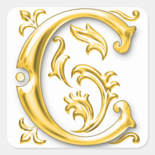 Initial C Capital Letter Sticker in Gold