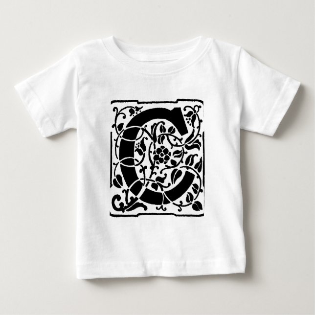 Initial C Monogram. Floral Name Customised Pattern Baby T-Shirt (Front)