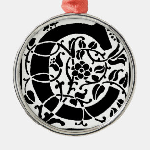 Initial C Monogram. Floral Name Customised Pattern Metal Tree Decoration