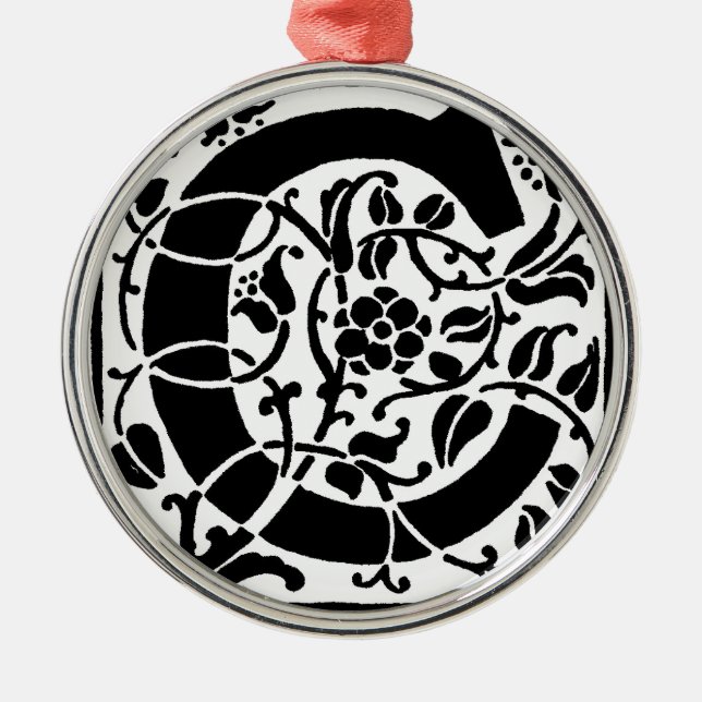 Initial C Monogram. Floral Name Customised Pattern Metal Tree Decoration (Front)