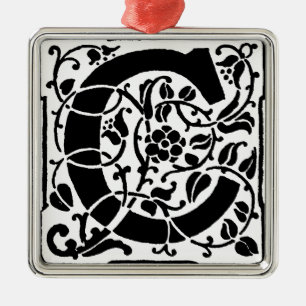 Initial C Monogram. Floral Name Customised Pattern Metal Tree Decoration
