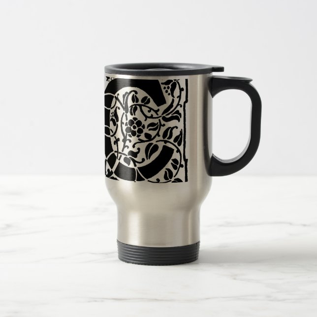 Initial C Monogram. Floral Name Customised Pattern Travel Mug (Right)