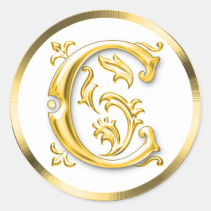 Initial C Round Sticker in Gold