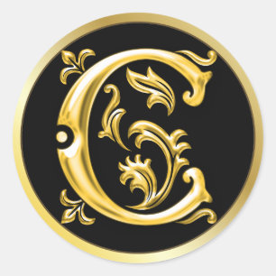 Initial C Round Sticker in Gold