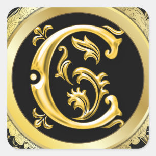 Initial C Square Sticker in Gold