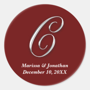 Initial C wine red monogram custom name favour sea Classic Round Sticker