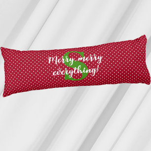 Initial, Christmas Quote, Red & White Swiss Dots Body Cushion