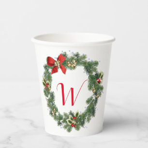 Initial Christmas Wreath Paper Party Cups