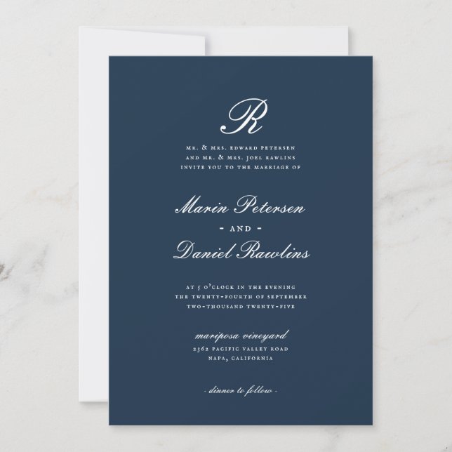 Initial Classic Elegant Last Name Letter Wedding Invitation (Front)