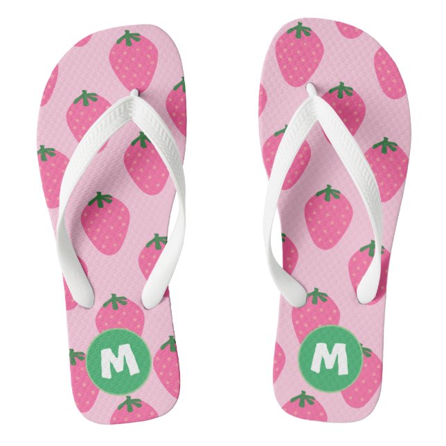 Initial Colourful pretty strawberry in pink patter Flip Flops (Footbed)