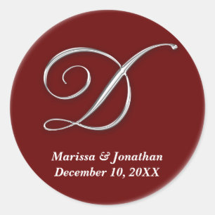 Initial D wine red monogram custom name favour sea Classic Round Sticker