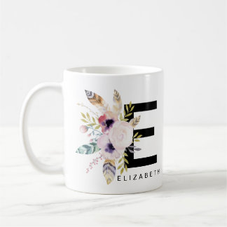 Initial 'E' Alphabet Mug Monogram Boho Watercolour