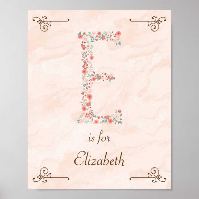 Initial E Baby Name Monogram Art Print (Front)
