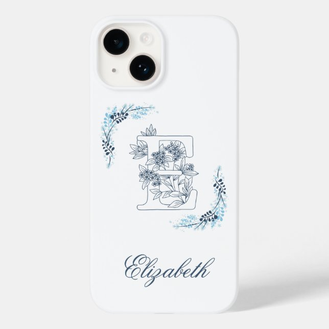 Initial "E" Blue Monogram Calm Floral Case-Mate iPhone Case (Back)