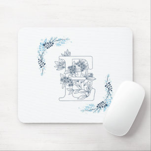 Initial "E" Blue Monogram Calm Floral Mouse Mat