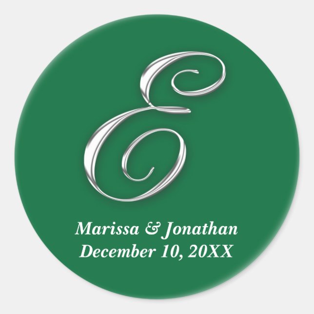 Initial E green monogram custom name favour seal (Front)