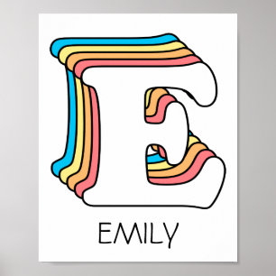 Initial E Letter Name Cute Rainbow Alphabet Poster