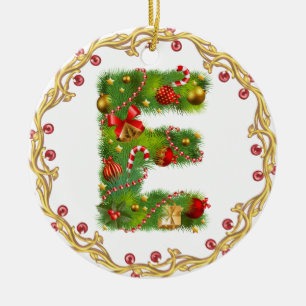 initial E monogrammed christmas ornament - circle