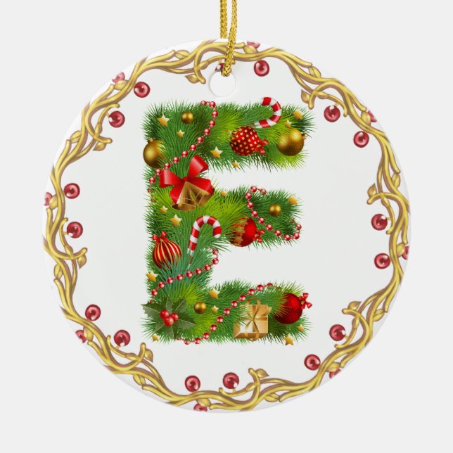 initial E monogrammed christmas ornament - circle (Front)
