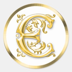 Initial E Round Sticker in Gold