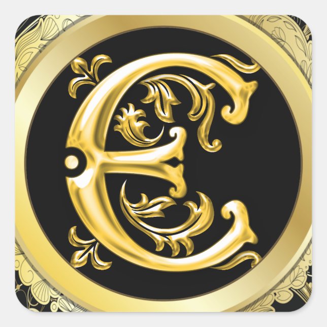 Initial E Square Sticker in Gold (Front)