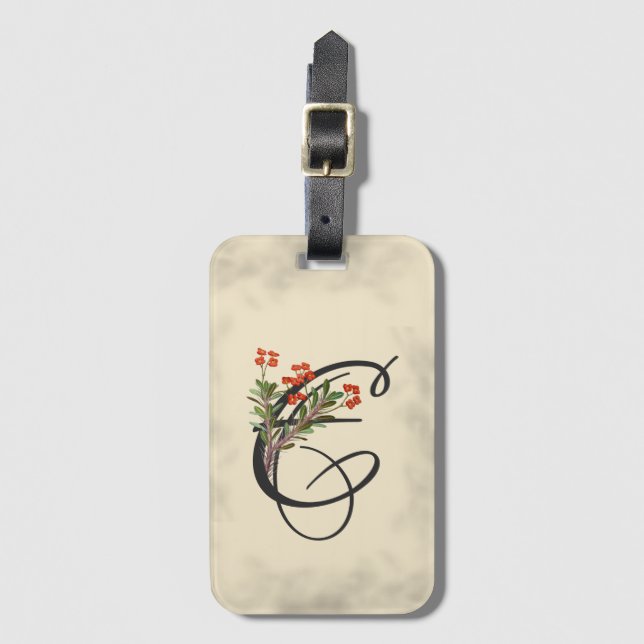Initial E, Vintage Euphorbia Luggage Tag (Front Vertical)