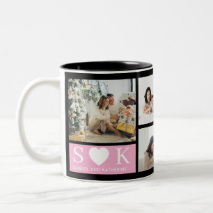 Initial EDITABLE Sweetheart 4 Photos Valentine's Two-Tone Coffee Mug