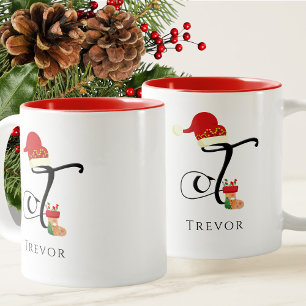 Initial Elegant Name Modern Letter T Christmas Two-Tone Coffee Mug