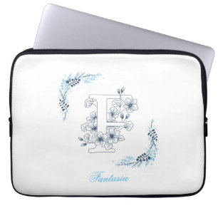 Initial "F" Blue Monogram Calm Floral Laptop Sleeve