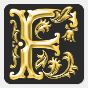 Initial F Capital Letter Sticker in Gold