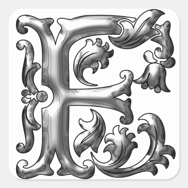 Initial F Capital Letter Sticker in Silver (Front)